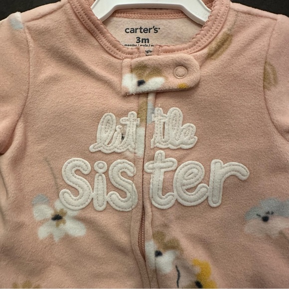 NEW | Carter’s | 2-Way Zip Fleece Little Sister Footie (3 months) - Picture 2 of 3